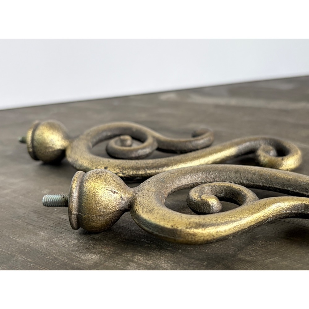 Vintage Gold Scroll Curtain Tiebacks Cast Metal Ornate Wall Holdbacks Set of 2
